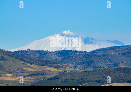 Stunning View from Mazzarino of the Mount Etna, Caltanissetta, Sicily, Italy, Europe Stock Photo