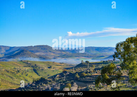 Stunning View from Mazzarino of the Mount Etna during the Eruption, Caltanissetta, Sicily, Italy, Europe Stock Photo