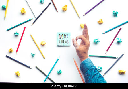 Good idea concepts with male hand and colorful pencil.Business creativity and education ideas Stock Photo