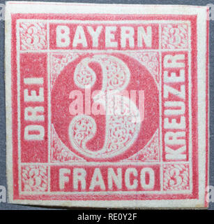 German stamp from Bavaria. Kreuzer. Stock Photo