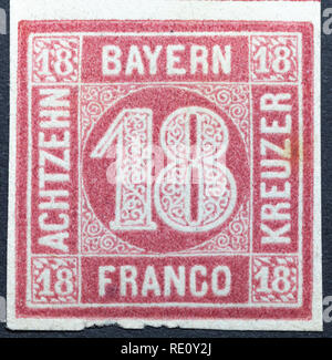 German stamp from Bavaria. Kreuzer. Stock Photo