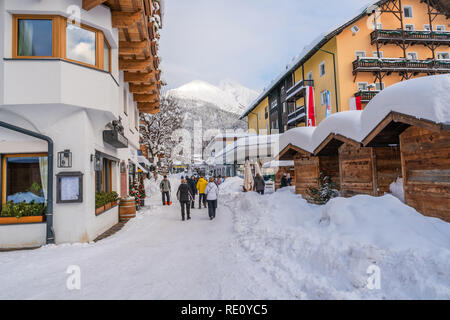 SEEFELD, AUSTRIA - JANUARY 07, 2019: Seefeld in the Austrian state of Tyrol is a major tourist resort and a popular place for snow sports, particularl Stock Photo