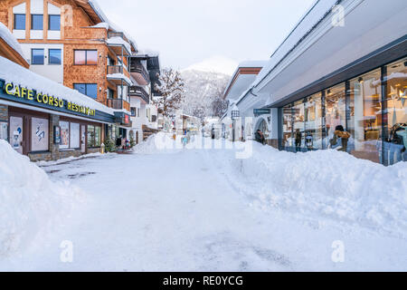 SEEFELD, AUSTRIA - JANUARY 07, 2019: Seefeld in the Austrian state of Tyrol is a major tourist resort and a popular place for snow sports, particularl Stock Photo