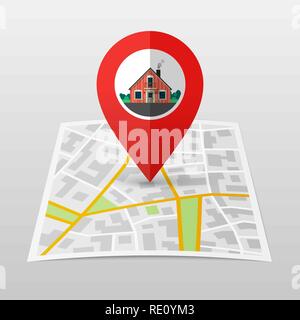 City Map with pin. Stock Vector
