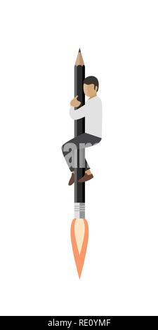 Rocket-pencil with man Stock Vector