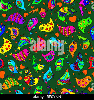 Seamless pattern. Colorful abstract birds. Watercolor illistration. The pattern is for wallpapers, textiles, pillows, wrapping paper. Design Stock Photo