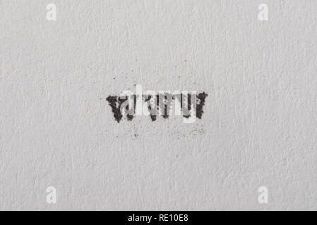 The secondary prefix "www" to all webpages, typed out by a 1950s-era typewriter on paper. Stock Photo