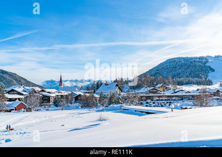 SEEFELD, AUSTRIA - JANUARY 12, 2019: Seefeld in Tirol located about 17 km from Innsbruck is one of  the most popular tourist resorts in Austria well k Stock Photo