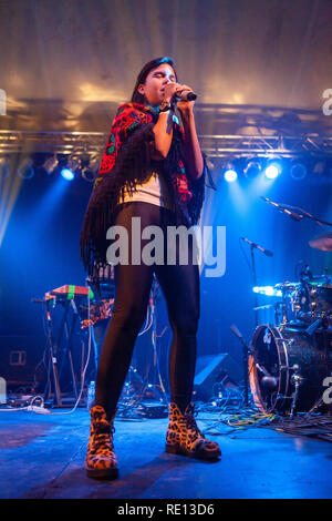 Liliana Saumet performing live with Bomba Estéreo in Chicago, in 2011. Stock Photo