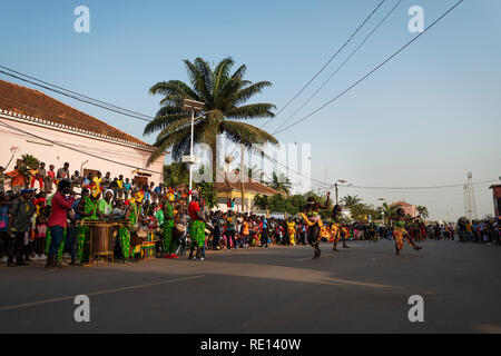 Bissau, Republic of Guinea-Bissau - February 12, 2018: Group of girls performing during the Carnival Celebrations in the city of Bisssau. Stock Photo