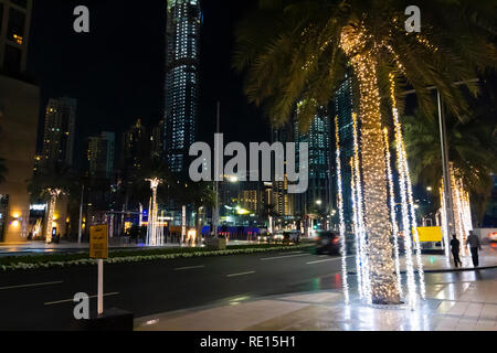 Walk through the streets of the night in Dubai. Stock Photo