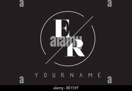 ER Letter Logo with Cutted and Intersected Design and Round Frame ...