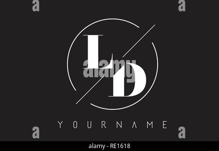LD Letter Logo with Cutted and Intersected Design and Round Frame Vector Illustration Stock Vector