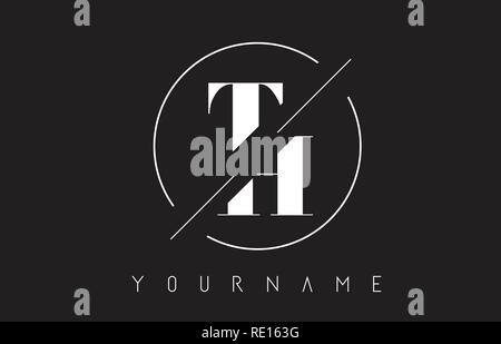 TH Letter Logo with Cutted and Intersected Design and Round Frame Vector Illustration Stock Vector