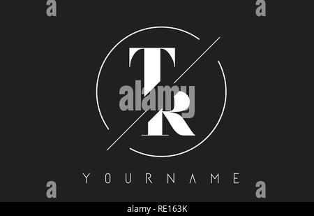 TR Letter Logo with Cutted and Intersected Design and Round Frame Vector Illustration Stock Vector