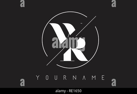 WR Letter Logo with Cutted and Intersected Design and Round Frame Vector Illustration Stock Vector