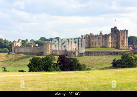 Alnwick Castle from The Peth, Alnwick, Northumberland, England, United Kingdom Stock Photo