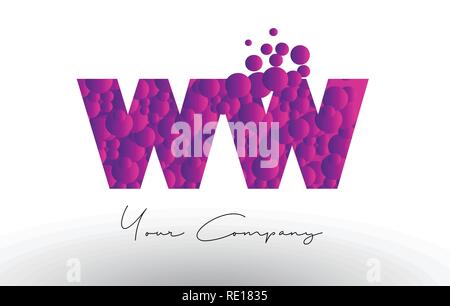 WW W Dots Letter Logo with Purple Pink Magenta Bubbles Texture Vector. Stock Vector