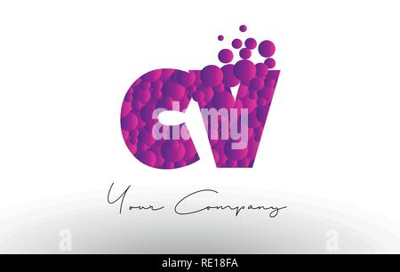Purple Pink CV C V Letter Logo Design with Ink Watercolor Splash Spill ...