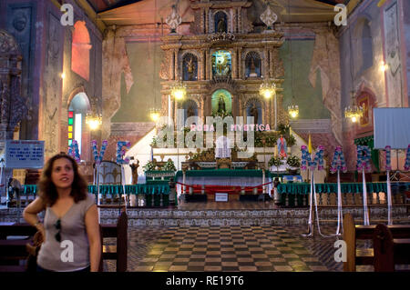 Interior of the church of Baclayon. Baclayon. Bohol. Altar in a church in Tagbilaran, Bohol, Philippines Stock Photo