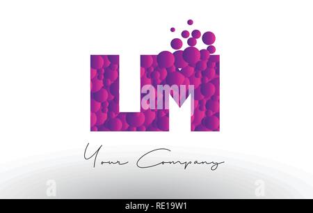 LM L M Dots Letter Logo with Purple Pink Magenta Bubbles Texture Vector. Stock Vector