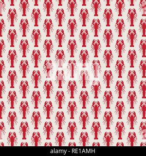 Lobster Vector seamless red repeat for any use on light brown background Stock Vector