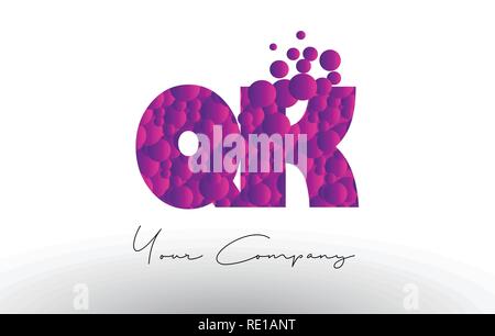 QK Q K Dots Letter Logo with Purple Pink Magenta Bubbles Texture Vector. Stock Vector