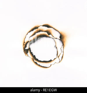 Close up of burnt Holes with paper. textured background concept Stock Photo