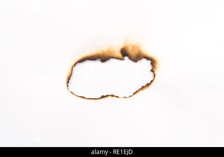 Close up of burnt Holes with paper. textured background concept Stock Photo