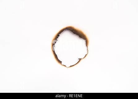 Close up of burnt Holes with paper. textured background concept Stock Photo