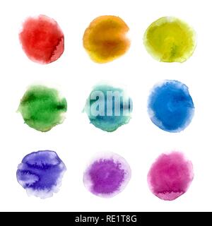 Rainbow watercolor paint stains backgrounds set. Vector Illustration EPS10 Stock Vector