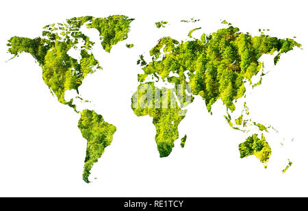 World map made of green forest on white background Stock Photo