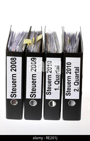 Ring binders with labels, tax records Stock Photo