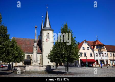 Market Square and Parish Church, Hassfurt, Hassberge district, Lower Franconia, Bavaria Stock Photo