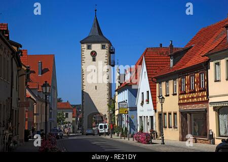 Town Gate Tower, Hassfurt, Hassberge district, Lower Franconia, Bavaria Stock Photo