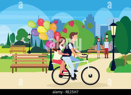 Couple in love riding bicycle vector illustration. Cartoon characters man  woman cat. Young man and woman ride by bike Stock Vector Image & Art - Alamy
