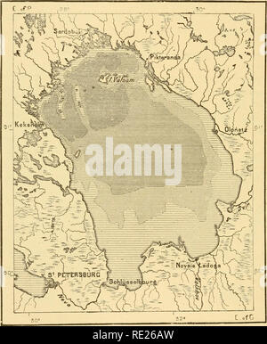 . The earth and its inhabitants ... Geography. 326 EUSSIA IN EUEOPE. of the same species as that of Lake Peipus, hunted by men for its fat and skin, and preyed upon by wolves, which, when driven by hunger, will venture across the ice to the middle of the lake. Some of the smaller animals, like the seal itself, recall a time when Ladoga still communicated with the sea. One of these Fig. 175 —Ladoga. Scale 1 : 2.000,000.. Depth in Fathoms. Under 13. 13 to 27. 27 to 55. , 25 Miles. Over 55. .microscopic organisms, the CompylocUscKS radiosus, has hitherto been found else- where only in the Gulf of Stock Photo