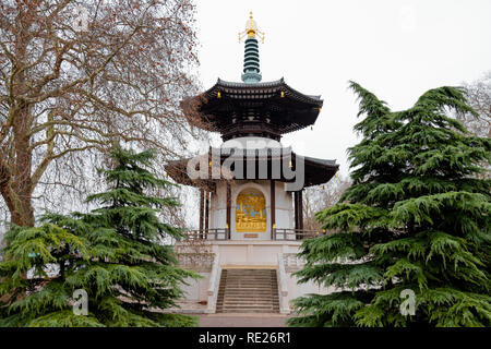 Golden Buddha Peace Pagoda Shrine at Battersea Park London, UK Stock Photo