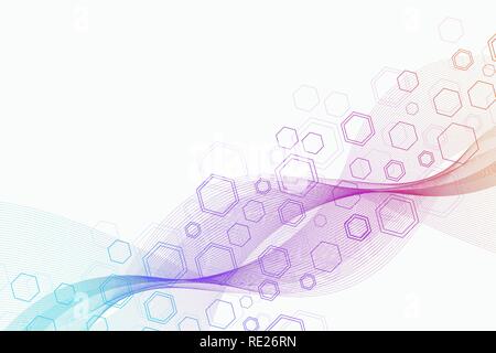 Abstract hexagonal background with waves. Hexagonal molecular structures. Futuristic technology background in science style. Graphic hex background for your design. Vector illustration Stock Vector