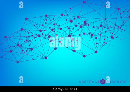 Geometric abstract background with connected line and dots. Structure molecule and communication. Big Data Visualization. Medical, technology, science background. Vector illustration. Stock Vector