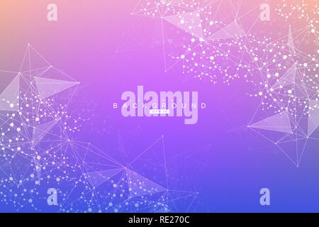 Geometric abstract background with connected line and dots. Structure molecule and communication. Scientific concept for your design. Medical, technology, science background. Vector illustration. Stock Vector