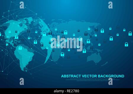 Futuristic abstract background blockchain technology. Global internet network connection. Peer to peer network business concept. Global cryptocurrency blockchain vector banner. Wave flow Stock Vector