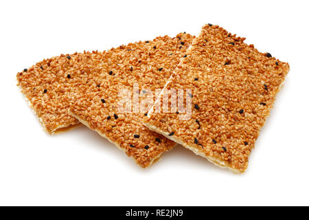 Sesame crackers,  biscuits isolated on white background Stock Photo