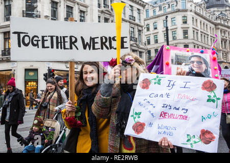London, UK. 19th January, 2019. Thousands of women take part in the Global Women's March from BBC Broadcasting House to Trafalgar Square to attend a Bread & Roses Rally Against Austerity organised by Women's March London. Credit: Mark Kerrison/Alamy Live News Stock Photo