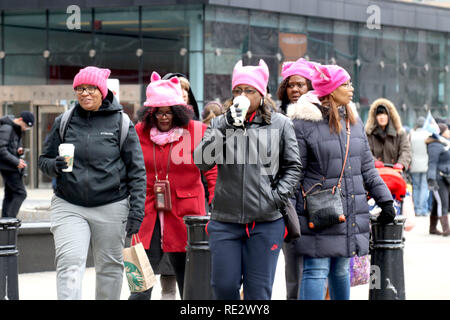 New York, NY, USA. 19th. Jan 2019. The Women's March Alliance co-hosted a separate rally with the New York Immigration Coalition in Foley Square on 19 January, 2019. The rally by the controversial organization drew thousands and featured appearances by U.S. Rep. Alexandria Ocasio-Cortez (D-Queens) and American feminist, journalist, and social political Gloria Steinem. © 2019 G. Ronald Lopez/DigiPixsAgain.us/AlamyLive News Stock Photo