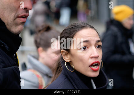 New York, NY/USA.  19th January, 2019: Alexandria Ocasio-Cortez is seen leaving the Women's Unity Rally in New York, USA.  Credit: Jonathan Carroll/Alamy Live News. Stock Photo