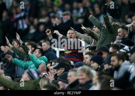 Newcastle, UK. 19th Jan 2019. Newcastle fans singing 'get out of our club' to club owner Mike Ashley. Premier League match, Newcastle United v Cardiff City at St. James' Park in Newcastle upon Tyne,  on Saturday 19th January 2019.  this image may only be used for Editorial purposes. Editorial use only, license required for commercial use. No use in betting, games or a single club/league/player publications. pic by Chris Stading/Andrew Orchard sports photography/Alamy Live news