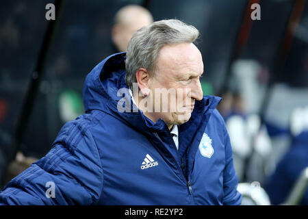 Newcastle, UK. 19th Jan 2019. Cardiff City Manager Neil Warnock looks on.  Premier League match, Newcastle United v Cardiff City at St. James' Park in Newcastle upon Tyne,  on Saturday 19th January 2019.  this image may only be used for Editorial purposes. Editorial use only, license required for commercial use. No use in betting, games or a single club/league/player publications. pic by Chris Stading/Andrew Orchard sports photography/Alamy Live news Stock Photo