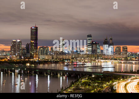 Night view of Yeouido district and Han river. Stock Photo