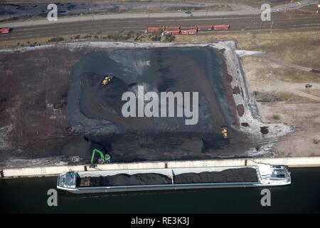 Duisport, port and logistics center, Ruhrort inland port on the Rhine river, largest inland port in the world, coal loading Stock Photo